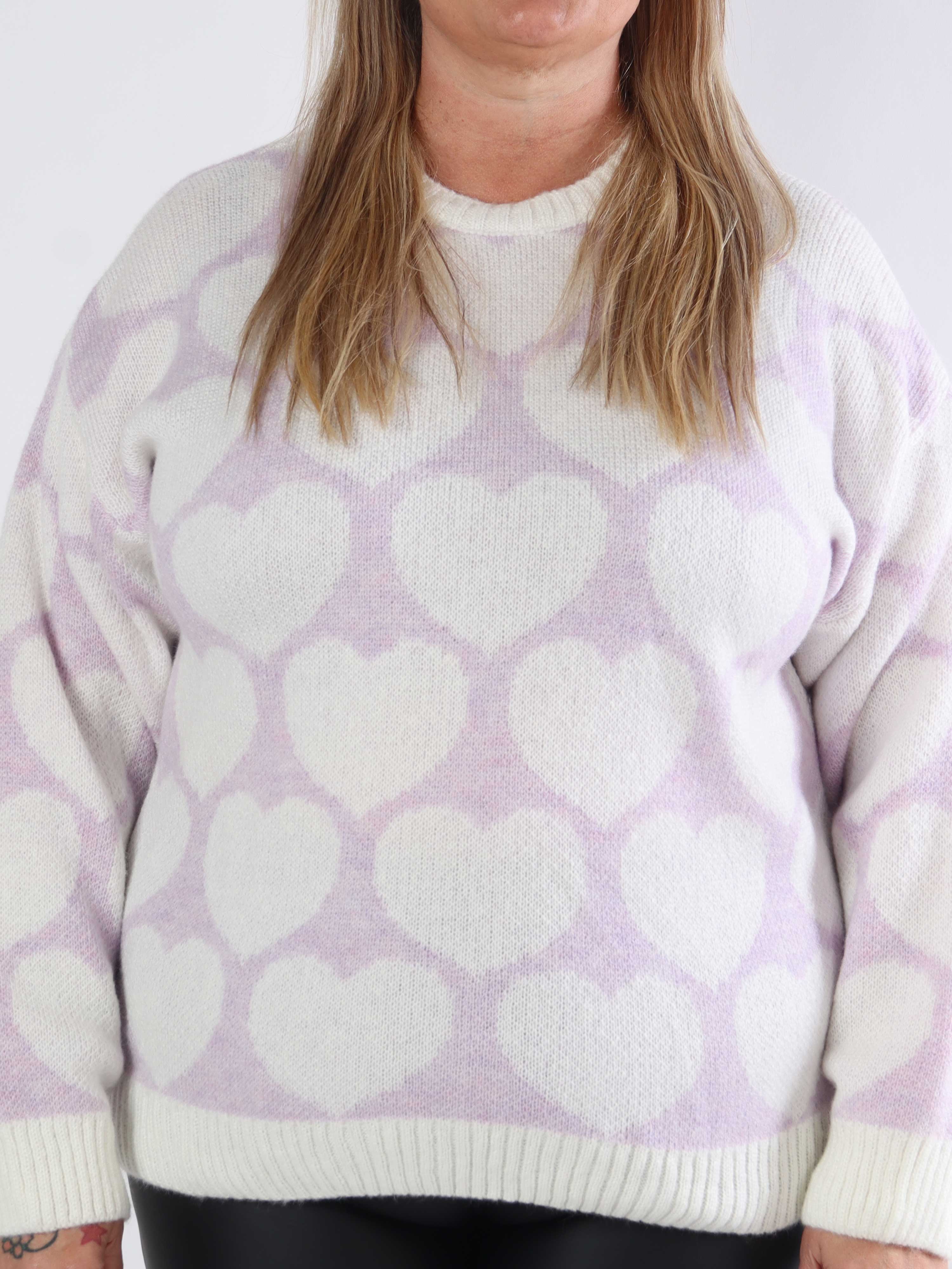 Saidy - Tjock plus size stickad blus med hjärtan